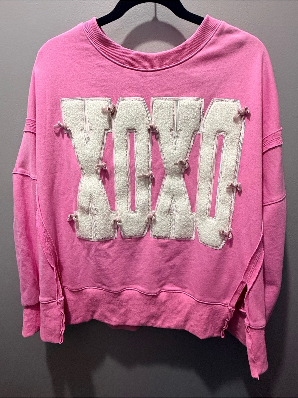 Altar'd State Pink Embellished Logo Crewneck Sweatshirt xoxo and bow’s